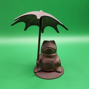 Adorable MCM Vintage Solid Brass Frog with Umbrella Home Decor